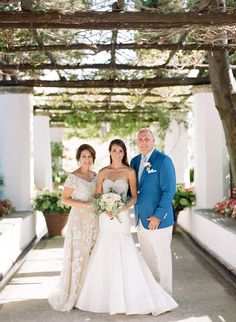 the bride and groom are posing for a photo