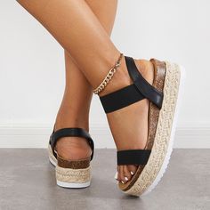 Style:?Fashion. Stylish. CasualType: SandalsHeel?Height: Platform Height about 2.35''Size?Fit: True?To?SizeClosure Type: Ankle?StrapToe:?Open?ToeUpper?Material:?Soft Stretch Gore Upper Leather School Backpack, Platform Espadrille Sandals, Espadrilles Platform, Platform Espadrilles, Jelly Sandals, Espadrille Sandals, Wide Straps, Sandal Espadrille, Strap Sandals