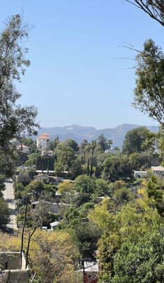 the city is surrounded by trees and hills