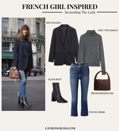 French Fall Fashion Casual, French Girl Work Outfit, Paris Outfits May, Classy Everyday Outfits Minimal Classic, French Style 2024, Winter Outfits French, Paris In May Outfits, Navy Blazer Outfit Women, Parisian Winter Style