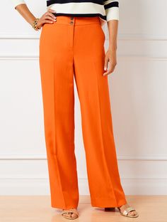 Soft fabric elevates the chic look of these flattering wide leg pants. Tailored with a perfect drape and a figure-boosting high waist. A statement piece for any season. Features Flat Front/Trouser Wide Leg Hits Above Waist Full Length Fly front with button closure Front slash, Back welt pockets Imported Fit: Misses: 31 1/2"; Petite: 29"; Plus: 31 1/2"; Plus Petite: 29" Material: 48% Tencel ™ Lyocell, 30% Linen, 22% Cotton Care: Machine Wash Cold; Only Non-Chlorine Bleach When Needed; Or Dry Clean; Line Dry; Warm Iron With Steam If Needed | Talbots Greenwich Pants Talbots Spring 2024 Preview, Talbots Outfits, Talbots Summer, Pants Tailored, Wideleg Pants, Classic Style Women, The Chic, Welt Pockets, Modern Classic