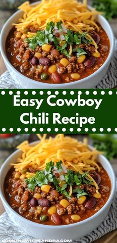 two bowls filled with chili and cheese