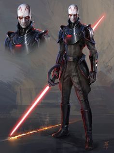 two renderings of the same character in star wars, one with lightsabens