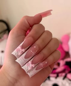 Long Acrylic Nails Winter, Coquette Nails Pink Bow, Nail Set Designs, Half Glitter Nails, Long Pink Nails With Rhinestones, Junk Nails Designs, Nail Inpos Ideas, Xl Nail Ideas, Pinkmas Nails