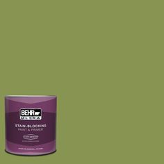 a can of behrut ultra stain - blocking paint on a green background