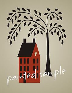 a red house with a tree on the front and words simplfy written below