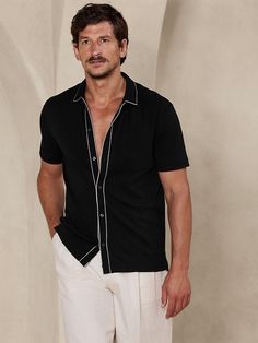 Luxury-Touch Shirt | Banana Republic Mens Vegas Outfit Night, Glamorous Dress, Boyfriend Outfit, Vegas Outfit, Men Wear, Groom Wear, Men Fits, Polo Collar, Night Outfits