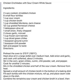 the recipe for chicken enchiladas with sour cream white sauce is shown on an iphone