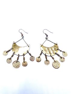 Nickel-free Brass Coin Earrings, Nickel-free Coin Shaped Brass Earrings, Nickel-free Brass Chandelier Earrings, Nickel-free Metal Round Disc Earrings, Nickel-free Coin Shaped Bohemian Jewelry, Nickel Free Brass Medallion Earrings, Nickel-free Brass Medallion Earrings, Vintage Handmade Coin Earrings, Handmade Vintage Coin Earrings