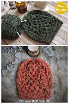 two pictures showing the same hat and yarn