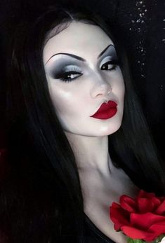 Morticia Addams Makeup, Vampire Makeup Halloween, Goth Bride, Vampire Makeup, Red Lip Makeup, Horror Makeup, Drag Makeup, Halloween Makeup Inspiration, Morticia Addams