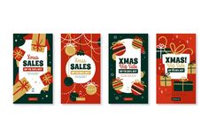 three christmas sales banners with presents on them