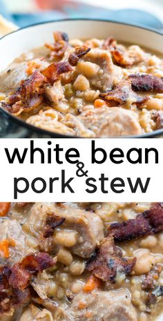 white bean and pork stew with bacon in a bowl