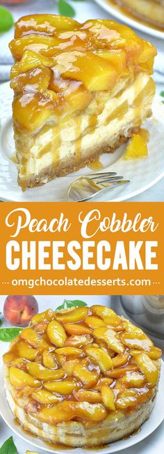 this peach cobbler cheesecake is the perfect dessert to serve on a hot summer day