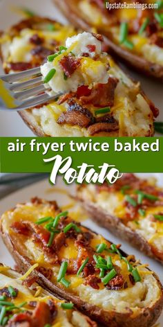 an air fryer twice baked potato with bacon and cheese