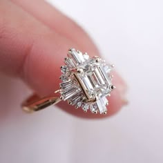 Round Cut Moissanite Engagement Ring 1.40CTW Cluster Halo Wedding Proposal Ring Ballerina Ring, Pear Moissanite Engagement Ring, Pear Wedding Ring, Emerald Cut Diamond Engagement Ring, Emerald Cut Diamond Engagement, Ring Emerald Cut, Ring Matching, Emerald Cut Moissanite, Emerald Cut Rings