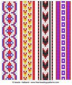 four rows of beaded bracelets with different colors and designs on each side, one is