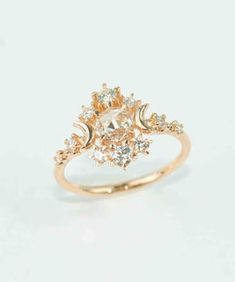 Moon Diamond Ring, Sofia Zakia, Sparkling Stars, Solid Gold Band, My Spirit, Star Ring, The Quiet, Sun And Moon, Rose Cut Diamond