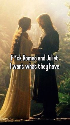 two people standing next to each other with the words f k rome and juliat i want