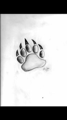 a black and white drawing of a bear's paw with spikes on it,