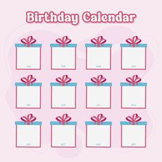 a pink birthday calendar with presents on it