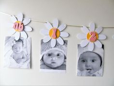 "Make the sweetest photo exhibition showing the first year of your child's life with this beautiful photo garland!  Perfect addition to your child's Daisy or Groovy One birthday party! This photo garland has a total of 13 daisies (newborn + 12 months), strung on silky thread.    The color of the numbers can be customized to your liking. Please contact me for custom colors. You will easily attach photos with wooden clips attached to the back. SIZE:  - daisies are ~3.75\" (9.5 cm) tall The length Daisy Birthday Decor, Groovy One Birthday Party, Groovy One Birthday, Daisy Photo, Hippie Birthday Party, Retro Banner, Milestone Banner, Baby First Birthday Themes, Groovy One