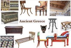 an assortment of ancient greek furniture and decor