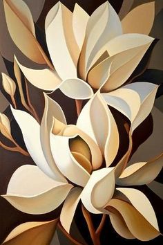 a painting of white flowers on a brown background