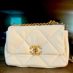 Stunning Channel Authentic Lambskin Bag Off White Silver And Gold Hardware. Excellent Condition. Chanel 19, Medium Bag, Chanel Bags, Classic Flap, Medium Bags, Silver And Gold, White Silver, Chanel Bag, Gold Hardware