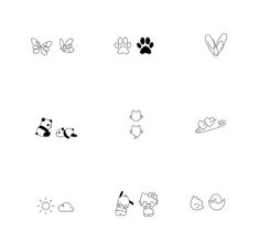 several different types of animals and their tracks on a white background with black outlines