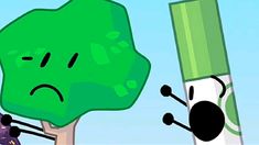 an animated image of a green tree with two faces on it's trunk and one face in the air