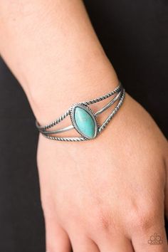 Chiseled into a tranquil marquise cut, a refreshing turquoise stone is pressed into a textured silver cuff for a seasonal look. Sold as one individual bracelet. Paparazzi Bracelets, Blue Cuff Bracelet, Bling Party, Blue Stone Bracelet, Paparazzi Accessories, Paparazzi Jewelry, Silver Cuff Bracelet, Blue Bracelet, Marquise Cut