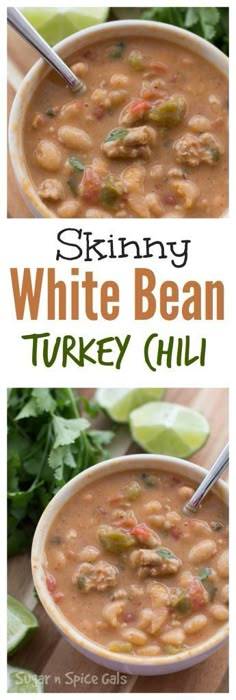 Skinny White Bean Turkey Chili Chili Turkey, White Turkey Chili, Chili Healthy, White Bean Turkey Chili, Diet Soup, Diet Soup Recipes, Dietrich Bonhoeffer