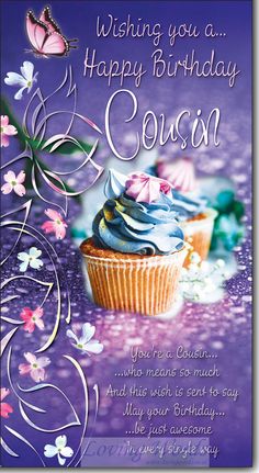 a birthday card with two cupcakes on it and the words, wishing you a happy