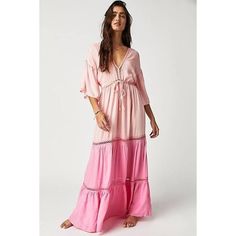 Just As Effortless As It Is Essential, This Goes-With-Anything Maxi Dress Is Featured In A Drapey, Relaxed Fit With V-Neckline, Ladder Lace Inserting, And Tiered Bottom Piecing For Forever Classic Style. Fit: Relaxed, Drapey Fit Features: V-Neckline, Flutter Sleeves, Ruching At Shoulders, Tie Detail At Back, Drawstring Waist Why We <3 It: Designed To Take You From A Simple Daytime Event To A More Special Occasion, This Stunning Maxi Is The Perfect Versatile Piece To Add To Your Classic Dress Col Pink V-neck Boho Dress For Beach Cover-up, Pink V-neck Midi Dress For Beach, Pink V-neck Midi Dress Beach Cover-up, Pink V-neck Midi Dress For Beach Cover-up, Pink V-neck Midi Beach Cover-up Dress, Cotton Gauze Dress, Tie Maxi Dress, Halter Top Dresses, Cutout Maxi Dress