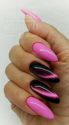 simple nail ideas Magnesium Deficiency, Simple Nail Art Designs, Cat Eye Nails, Beautiful Nail Designs, Accent Nails, Cute Acrylic Nails, Acrylic Nail Designs, Pink And Black