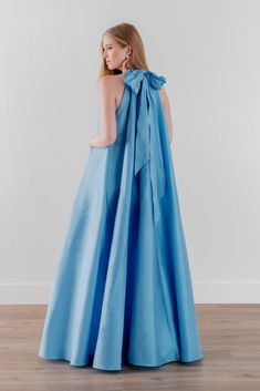 Bloom – Modatrova Wedding Gown With Satin Bow, Organza Fashion, Tent Silhouette, Blue Wedding Guest Dresses, Halter Dresses, Dress Code Wedding, Custom Gown, Mob Dresses, Blue Gown