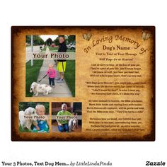 an old photo frame with three photos and the words, your dog's name