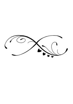 an infinite love symbol with hearts on it's side, drawn in black ink