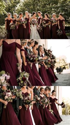 the bride and her bridal party are posing for pictures