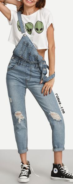 Ripped Stone Wash Denim Overall Jeans Overall Jeans, White Overalls, Jeans Overall, Pocket Jumpsuit, White Distressed Jeans, Denim Jeans Ripped, White Denim Jeans, Destroyed Jeans, Jeans Rock