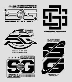 four different logos for some sort of company that is going to be used in the future