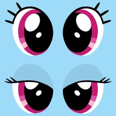 three different eyes with black and pink eyelashes on blue background, each one has two pairs of