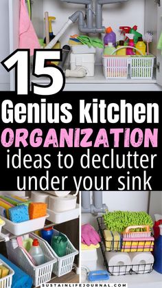 I am so obsessed with these kitchen organization hacks to organize under my kitchen sink! These 15 easy kitchen storage tips will ensure your low kitchen cabinets are easy to reach and your cleaning supplies are perfectly organized. This post shares idea about decluttering kitchen cabinets, DIY Kitchen organization ideas, cleaning supply organization, and kitchen storage ideas for small spaces. Learn how to use tension rods, lazy susans, storage containers, and pull out drawers to organize your cleaning supplies. Read the full post to learn the best kitchen storage solutions for that tiny space under your kitchen sink! Low Kitchen Cabinets, How To Organize Under Kitchen Sink, Cleaning Supply Organization, Declutter Kitchen Cabinets, Decluttering Kitchen, Organize Under Kitchen Sink, Diy Kitchen Organization Ideas, Organization Storage Ideas