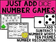 just add dice number games for kids to practice numbers and subtract word work