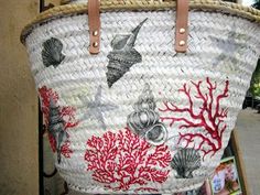 Diy Straw, Beach Basket, Handpainted Bags, Painted Bags, Diy Handbag