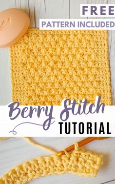 a crochet pattern with the words berry stitch on it and an object next to it