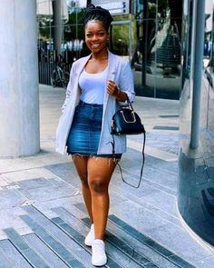 Denim Skirt And Sneakers Outfit, Office Wear Women Work Outfits, Dress And Sneakers Outfit, Jean Skirt Outfits, African Fashion Skirts, Stylish Work Attire, Skirt And Sneakers, Mombasa, Classy Casual Outfits