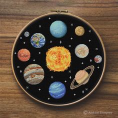 a cross stitch pattern with the solar system on it's back and in front