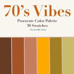 the cover of 70's vibes procreate color palette 30 swatches